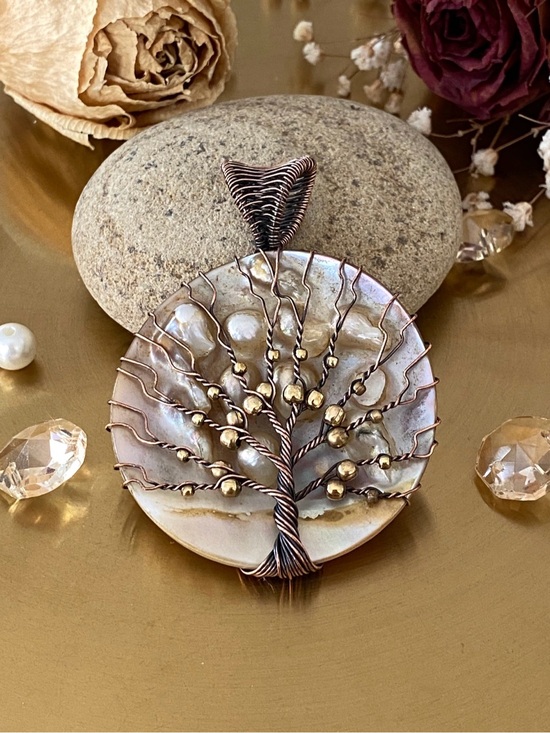 Hand Crafted Jewelry - Large Biwa Pearl Wire Wrapped Tree Of Life Pendant